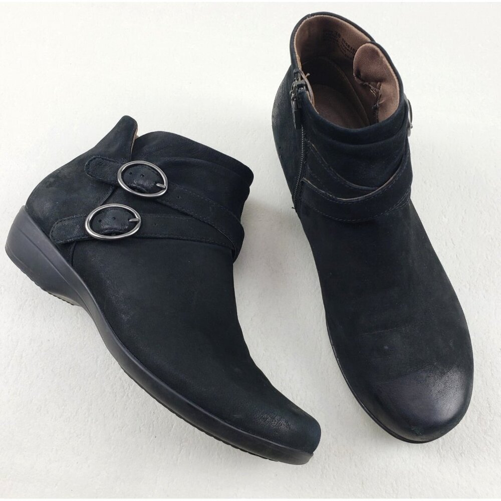 Dansko Faithe Ankle Boot Womens 7.5-8 EU 38 Black Suede Buckle Side Zip Bootie